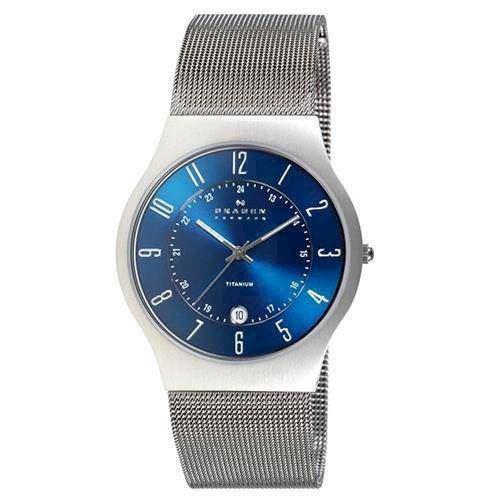 Image of Titanium Skagen herreur med metal blå urskive